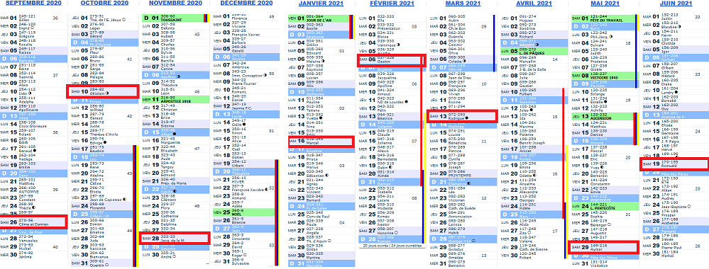 Calendrier 2020-2021